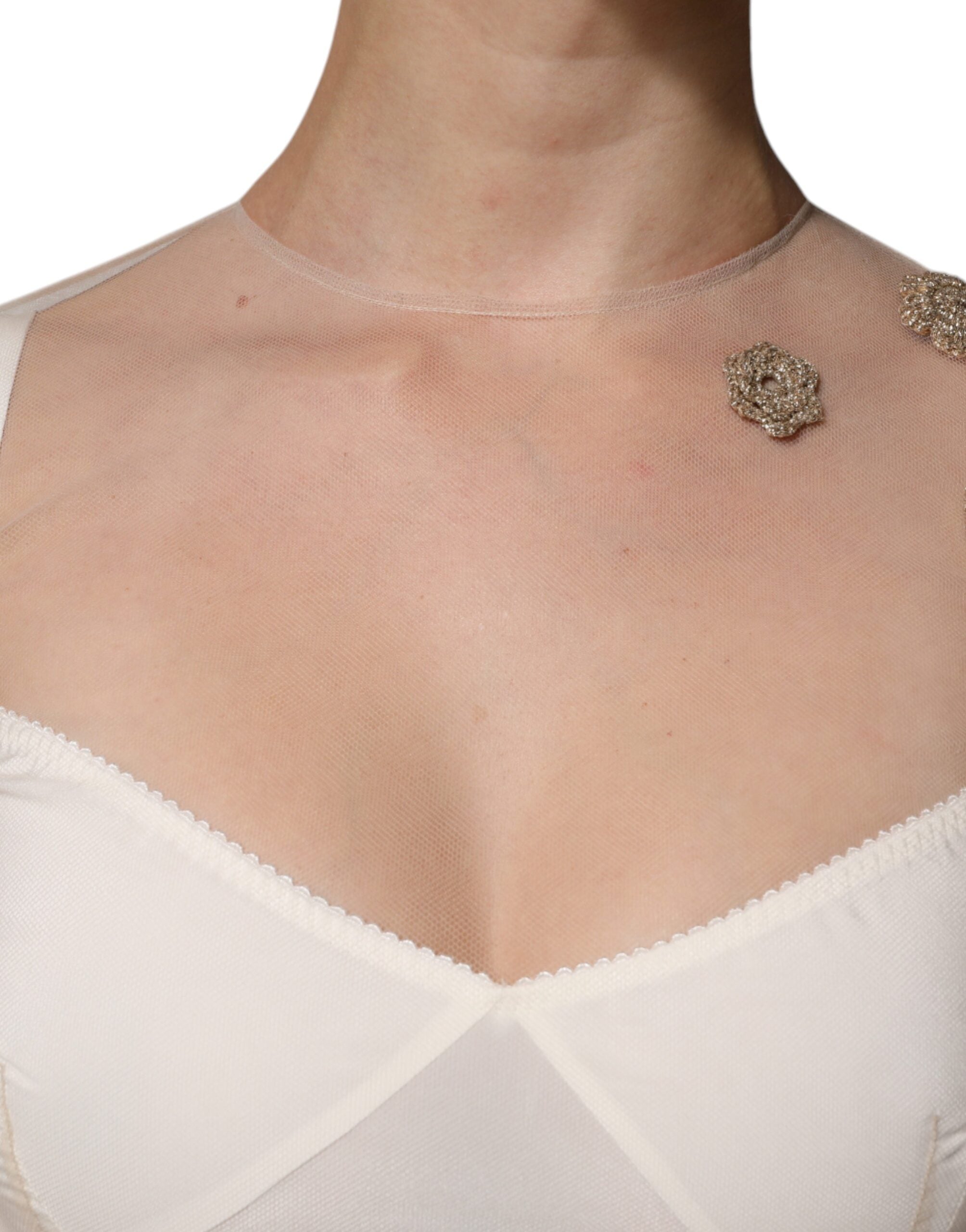 Dolce & Gabbana White Sheer Tulle Bustier Bodycon Midi Dress -   -  Dolce & Gabbana.