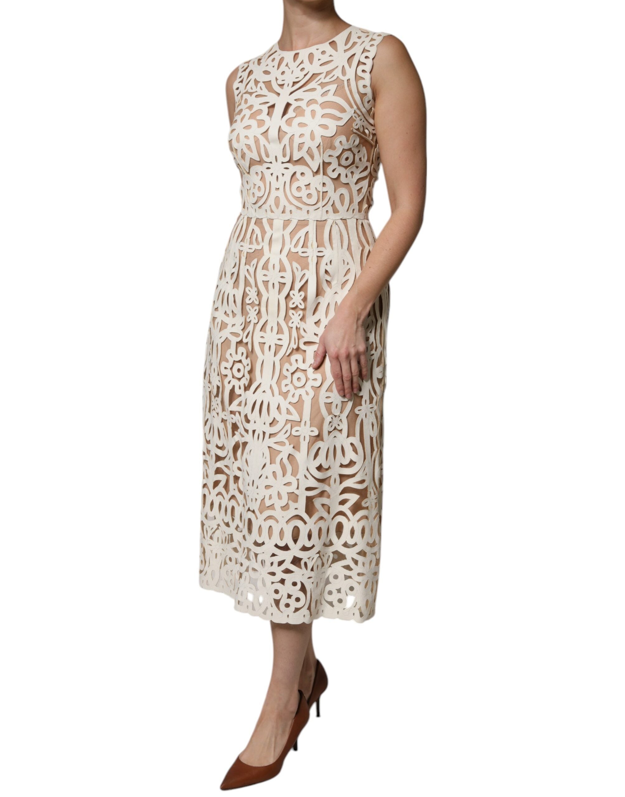 Dolce & Gabbana White Cut Out Leather Sleeveless Midi Dress -   -  Dolce & Gabbana.