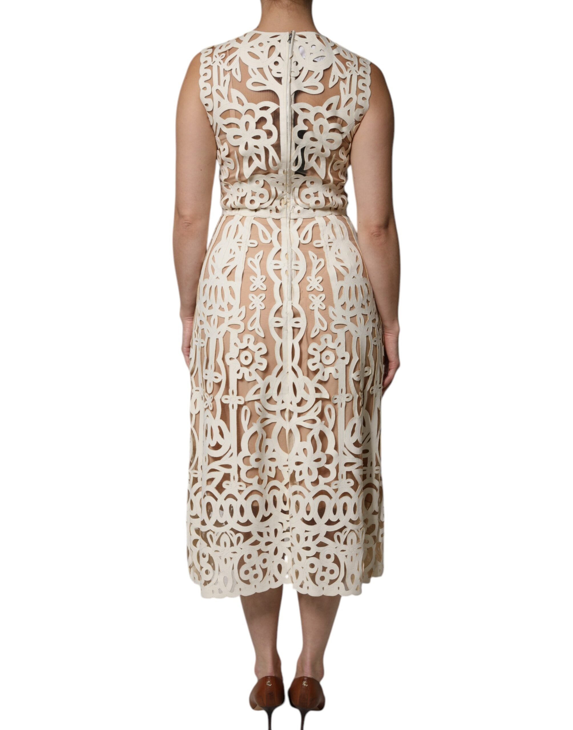 Dolce & Gabbana White Cut Out Leather Sleeveless Midi Dress -   -  Dolce & Gabbana.