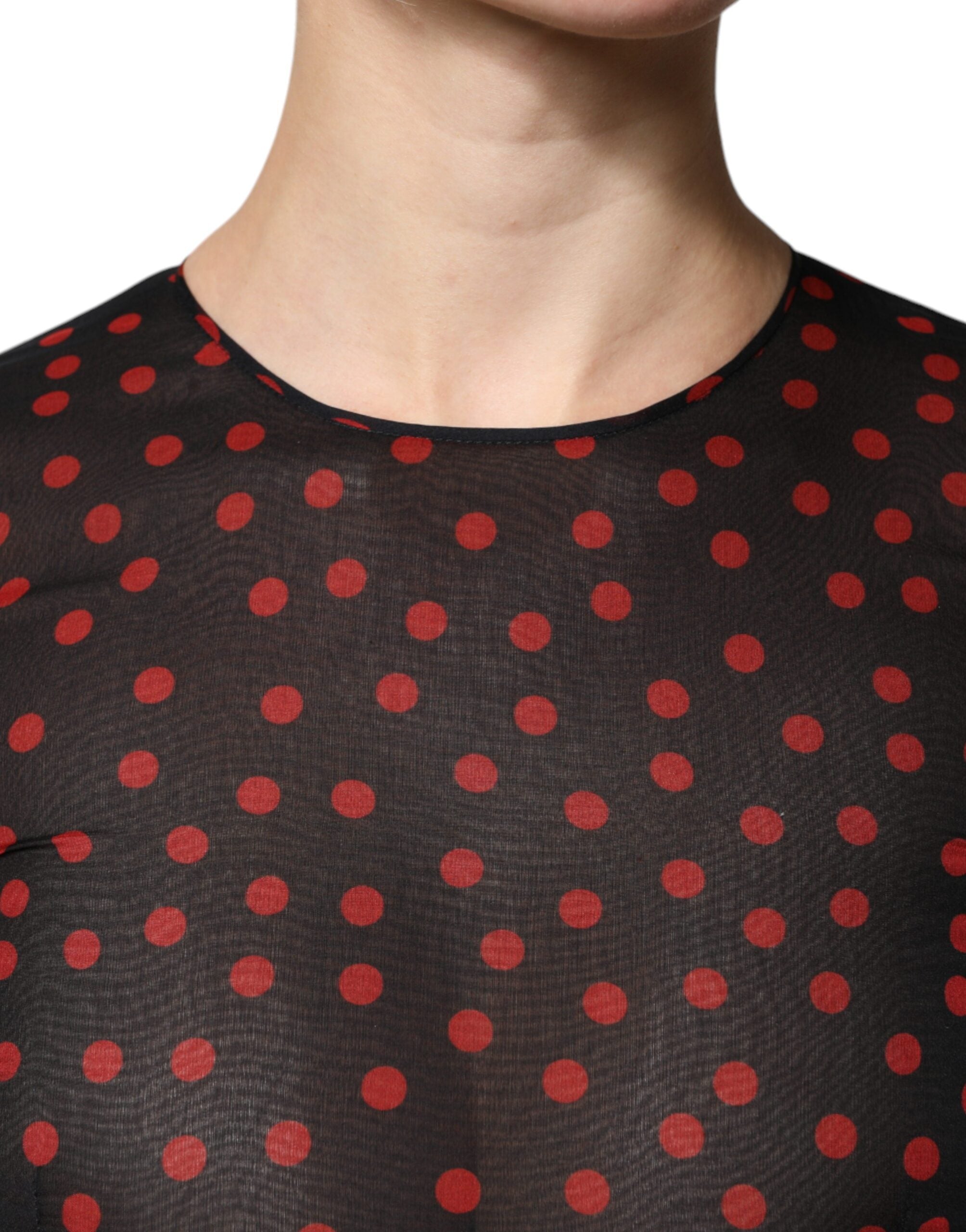 Dolce & Gabbana Black Red Polka Dot Silk Layered Midi Dress -   -  Dolce & Gabbana.