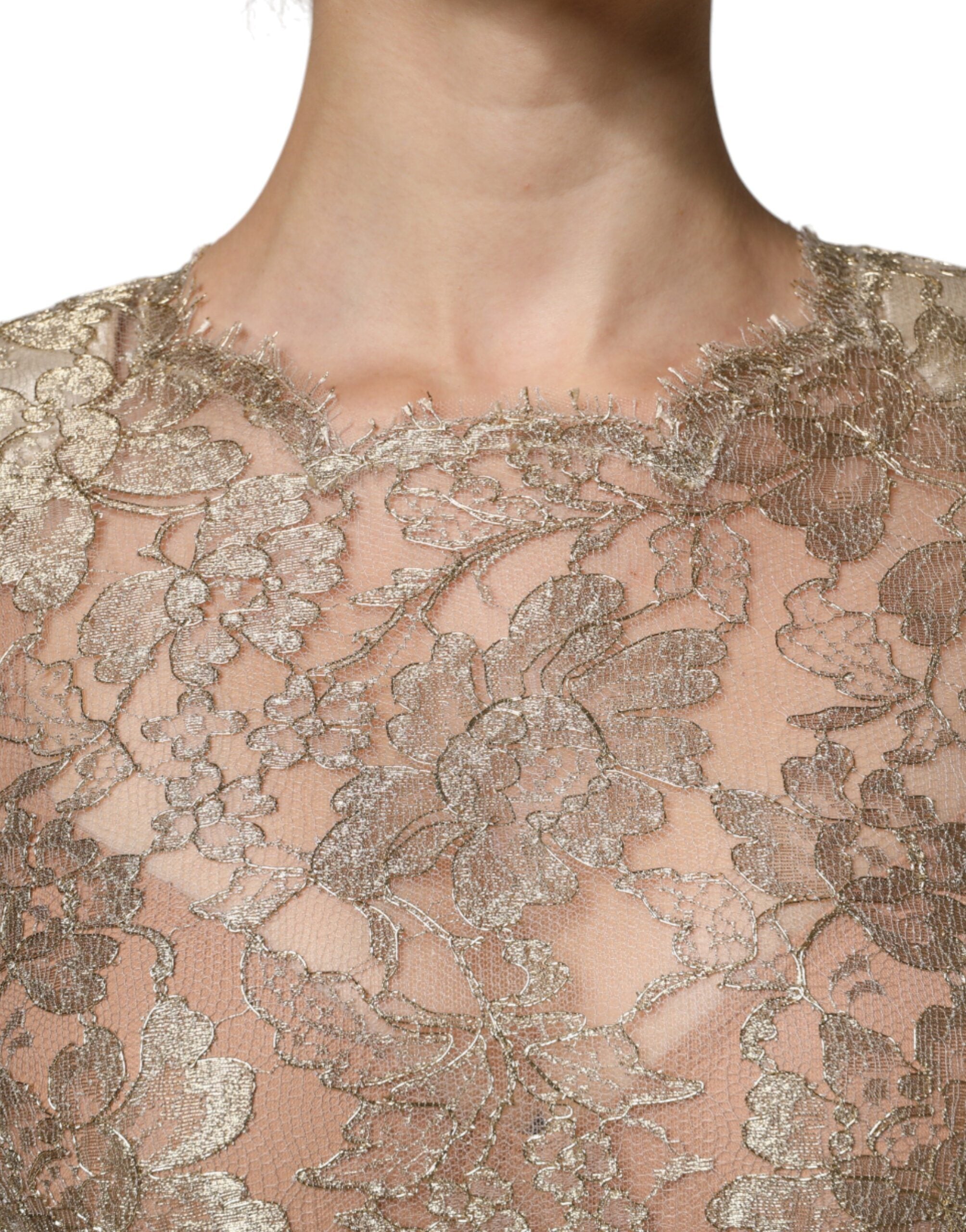 Dolce & Gabbana Gold Floral Lace A-line Sheath Mini Dress -   -  Dolce & Gabbana.