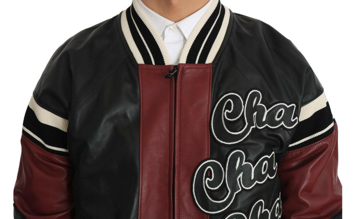 Dolce & Gabbana Leather Club Lounge Black Red Jacket -   -  Dolce & Gabbana.