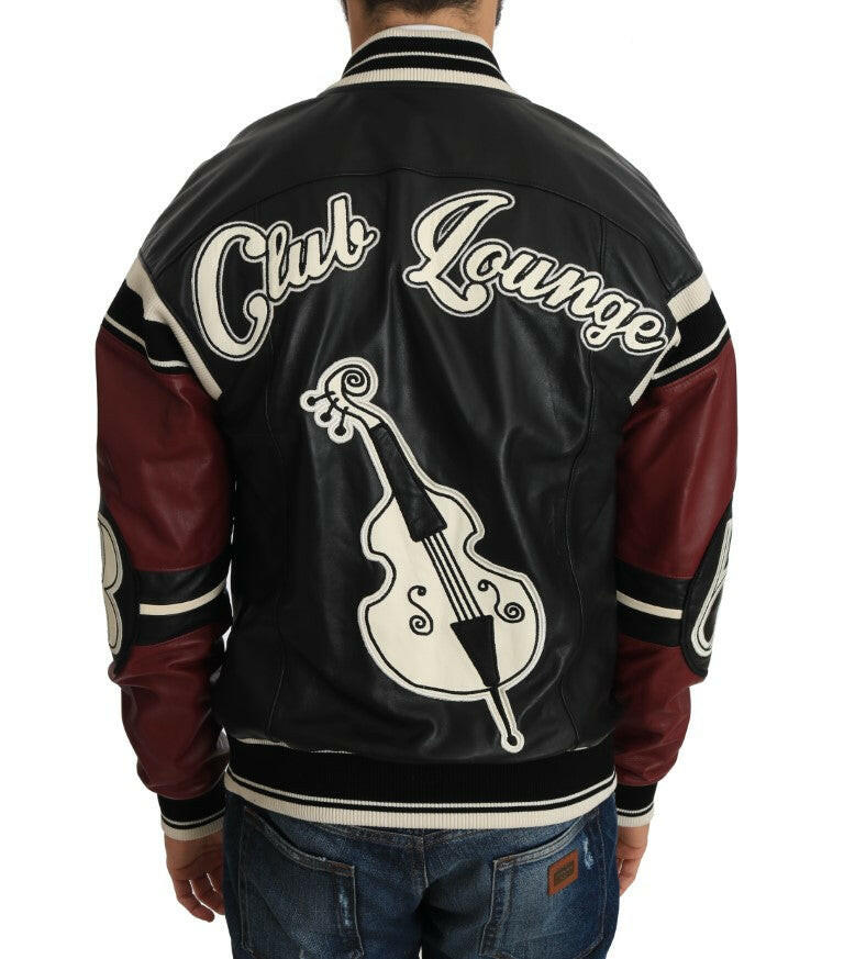 Dolce & Gabbana Leather Club Lounge Black Red Jacket -   -  Dolce & Gabbana.