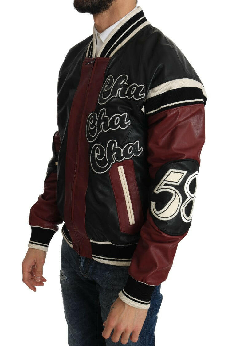 Dolce & Gabbana Leather Club Lounge Black Red Jacket -   -  Dolce & Gabbana.