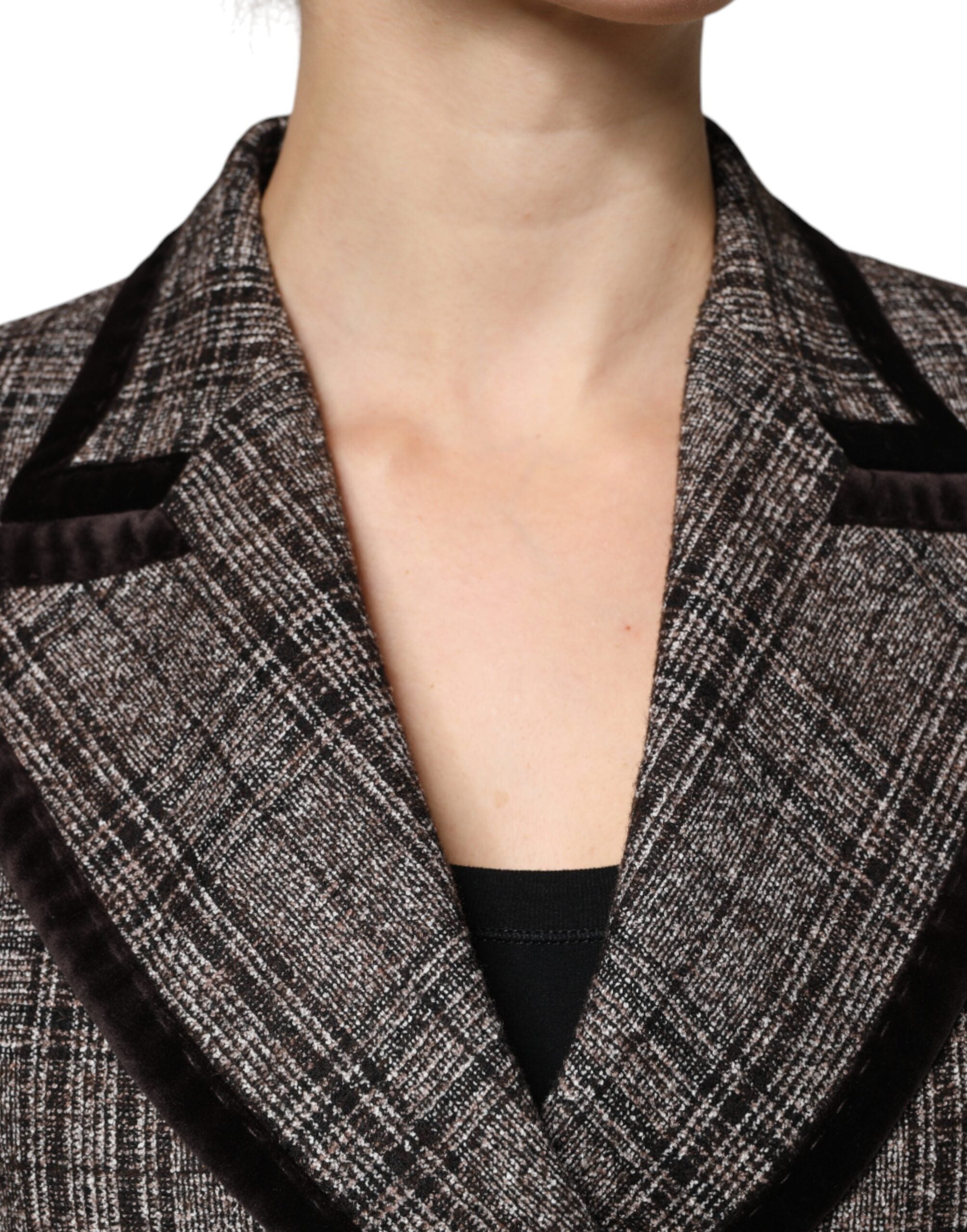 Dolce & Gabbana Brown Plaid Long Sleeve Cropped Coat Jacket -   -  Dolce & Gabbana.