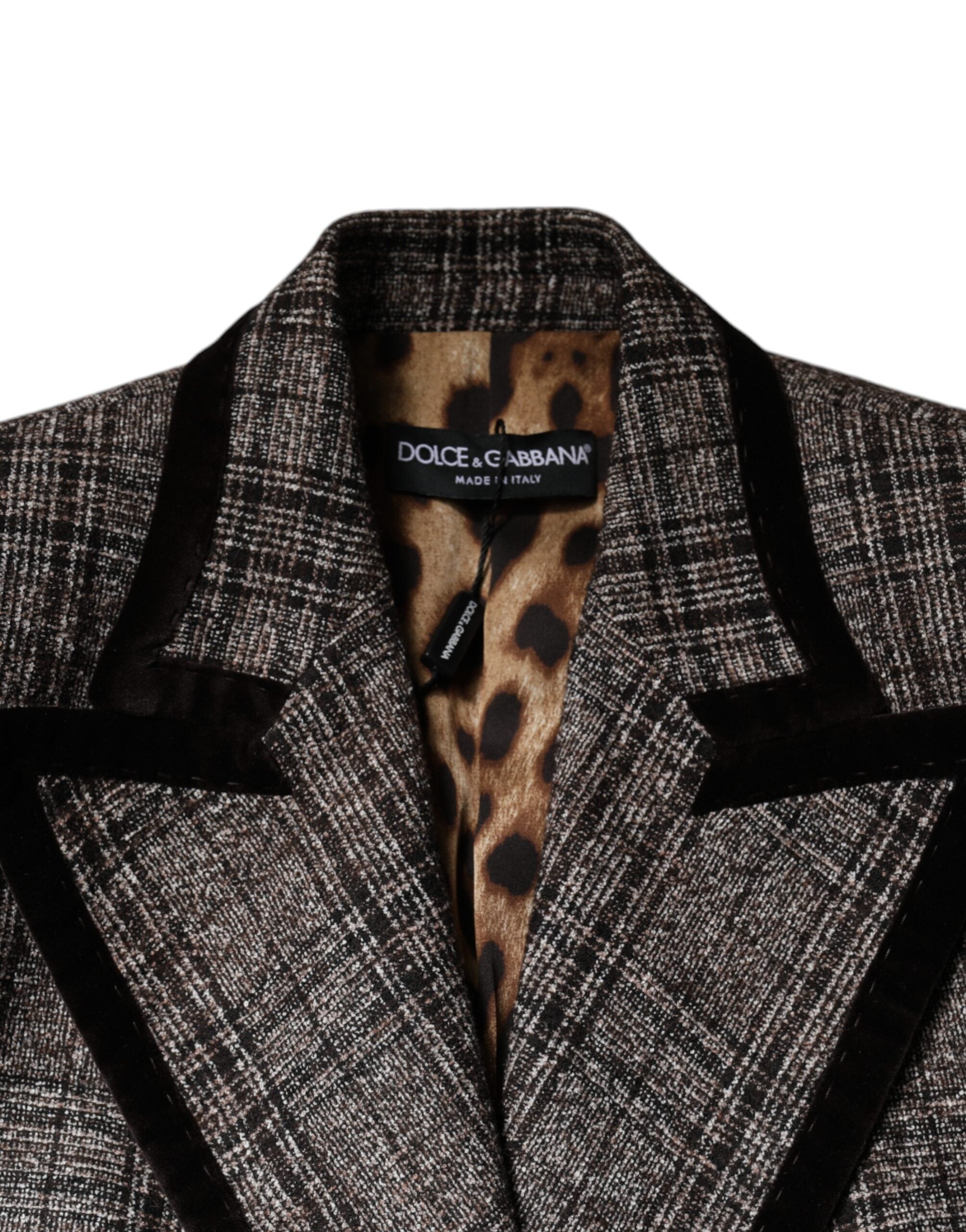 Dolce & Gabbana Brown Plaid Long Sleeve Cropped Coat Jacket -   -  Dolce & Gabbana.