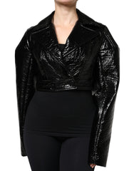 Dolce & Gabbana Black Leather Cropped Long Sleeve Coat Jacket -   -  Dolce & Gabbana.
