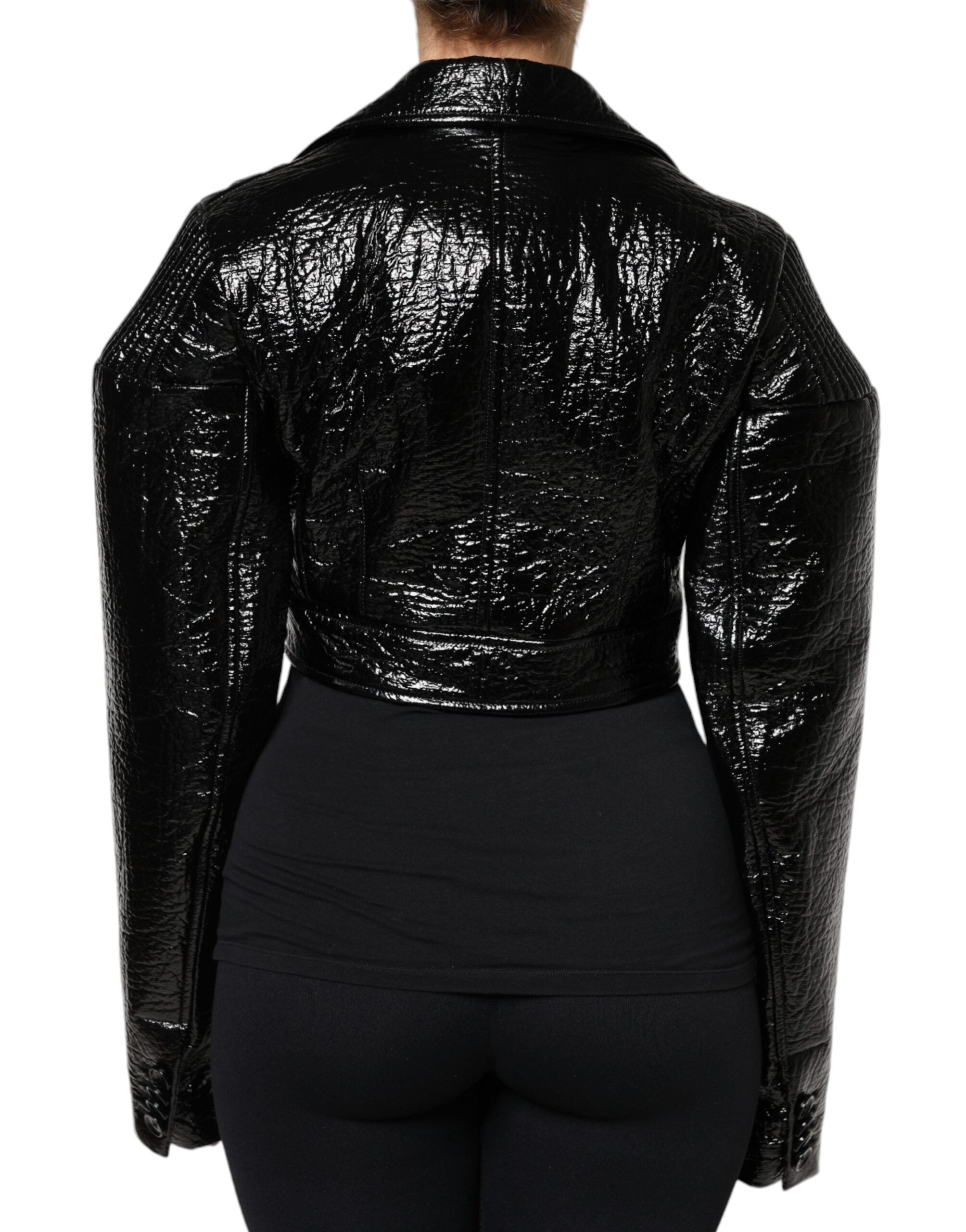 Dolce & Gabbana Black Leather Cropped Long Sleeve Coat Jacket -   -  Dolce & Gabbana.