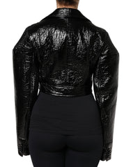 Dolce & Gabbana Black Leather Cropped Long Sleeve Coat Jacket -   -  Dolce & Gabbana.