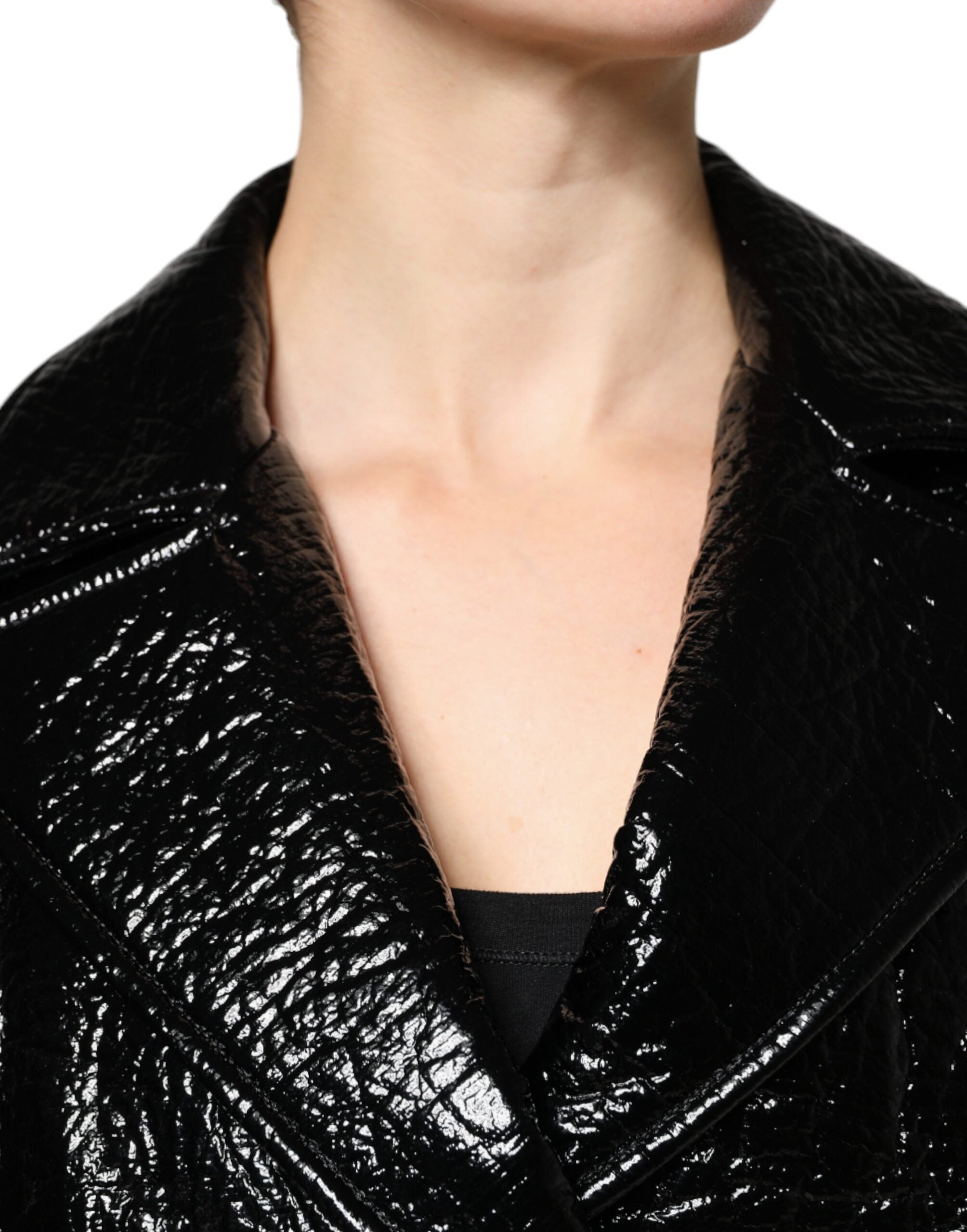 Dolce & Gabbana Black Leather Cropped Long Sleeve Coat Jacket -   -  Dolce & Gabbana.
