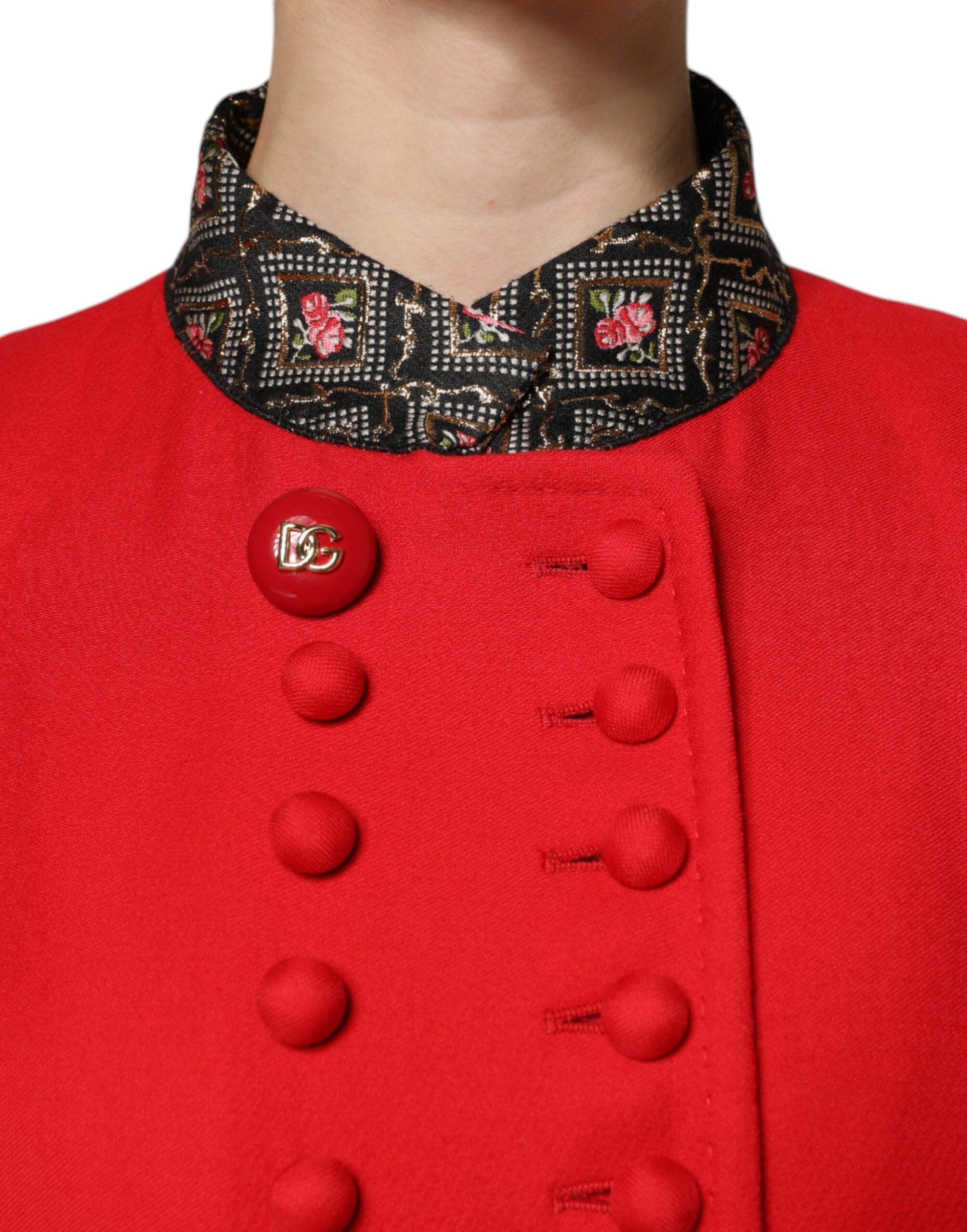 Dolce & Gabbana Red Jacquard Wool Women Trenchcoat Jacket -   -  Dolce & Gabbana.