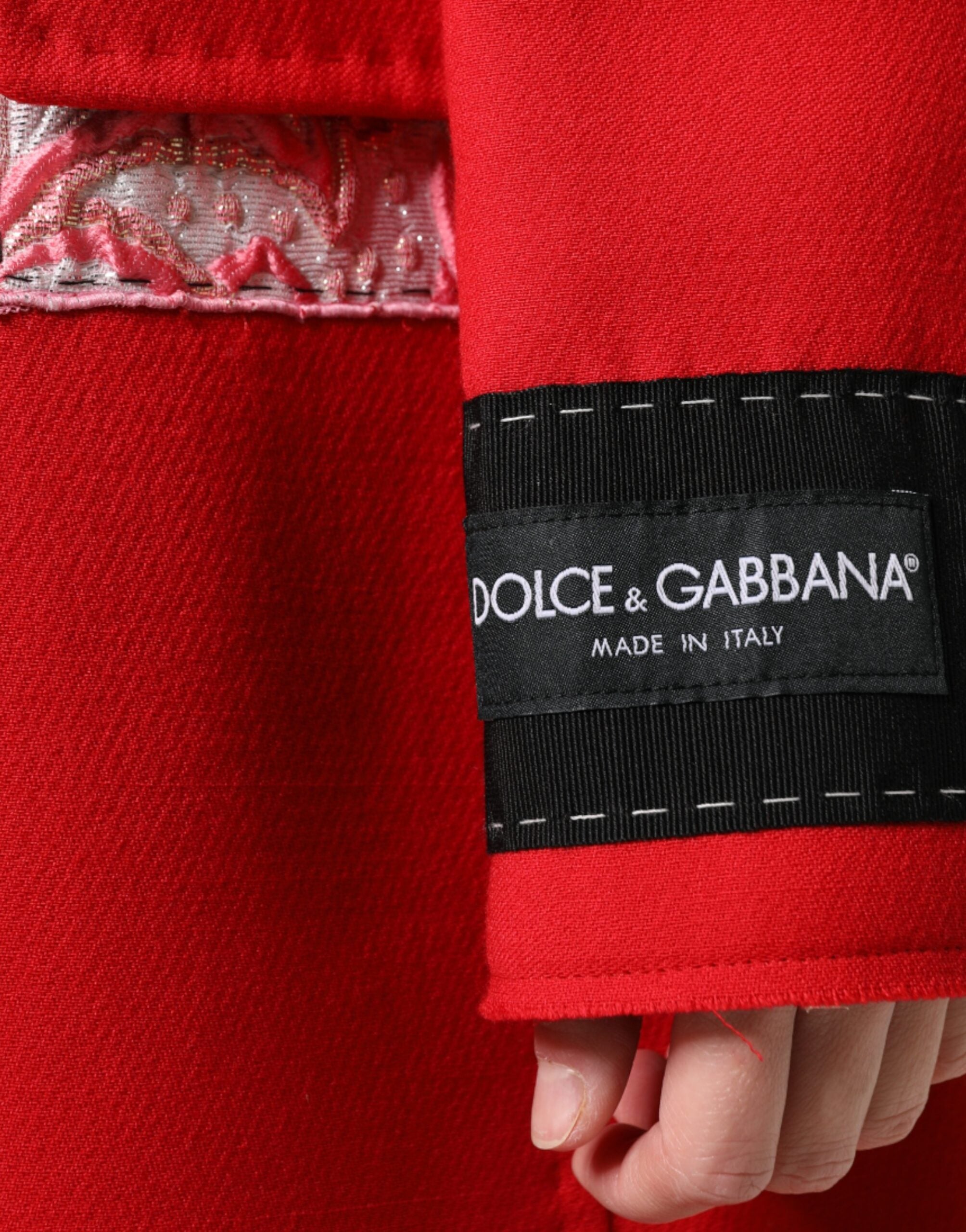 Dolce & Gabbana Red Jacquard Wool Women Trenchcoat Jacket -   -  Dolce & Gabbana.