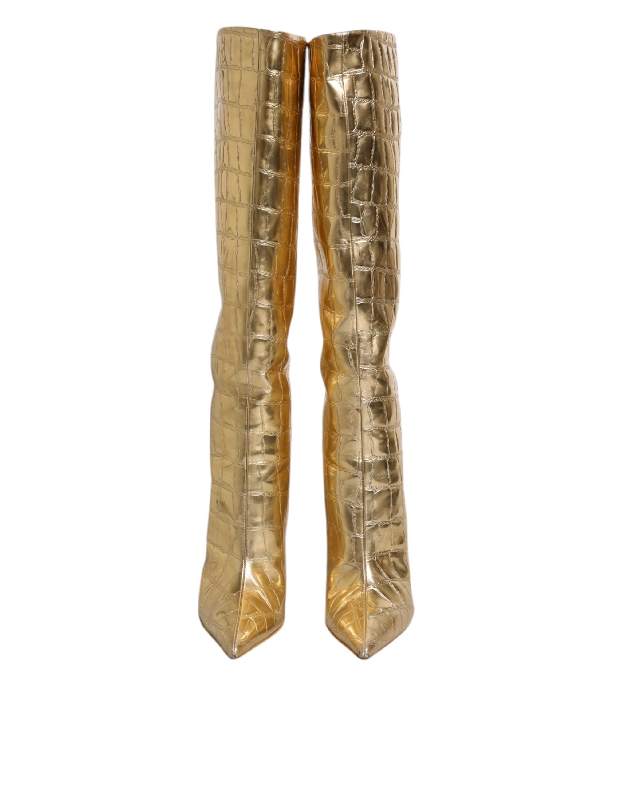 Dolce & Gabbana Gold Leather Stiletto Heels High Boots Shoes -   -  Dolce & Gabbana.