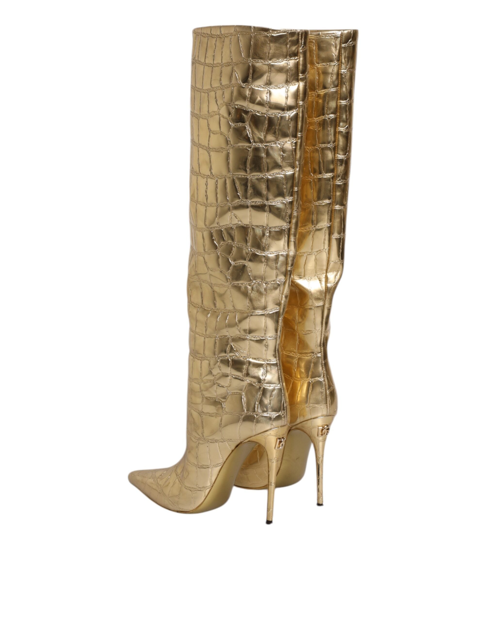 Dolce & Gabbana Gold Leather Stiletto Heels High Boots Shoes -   -  Dolce & Gabbana.