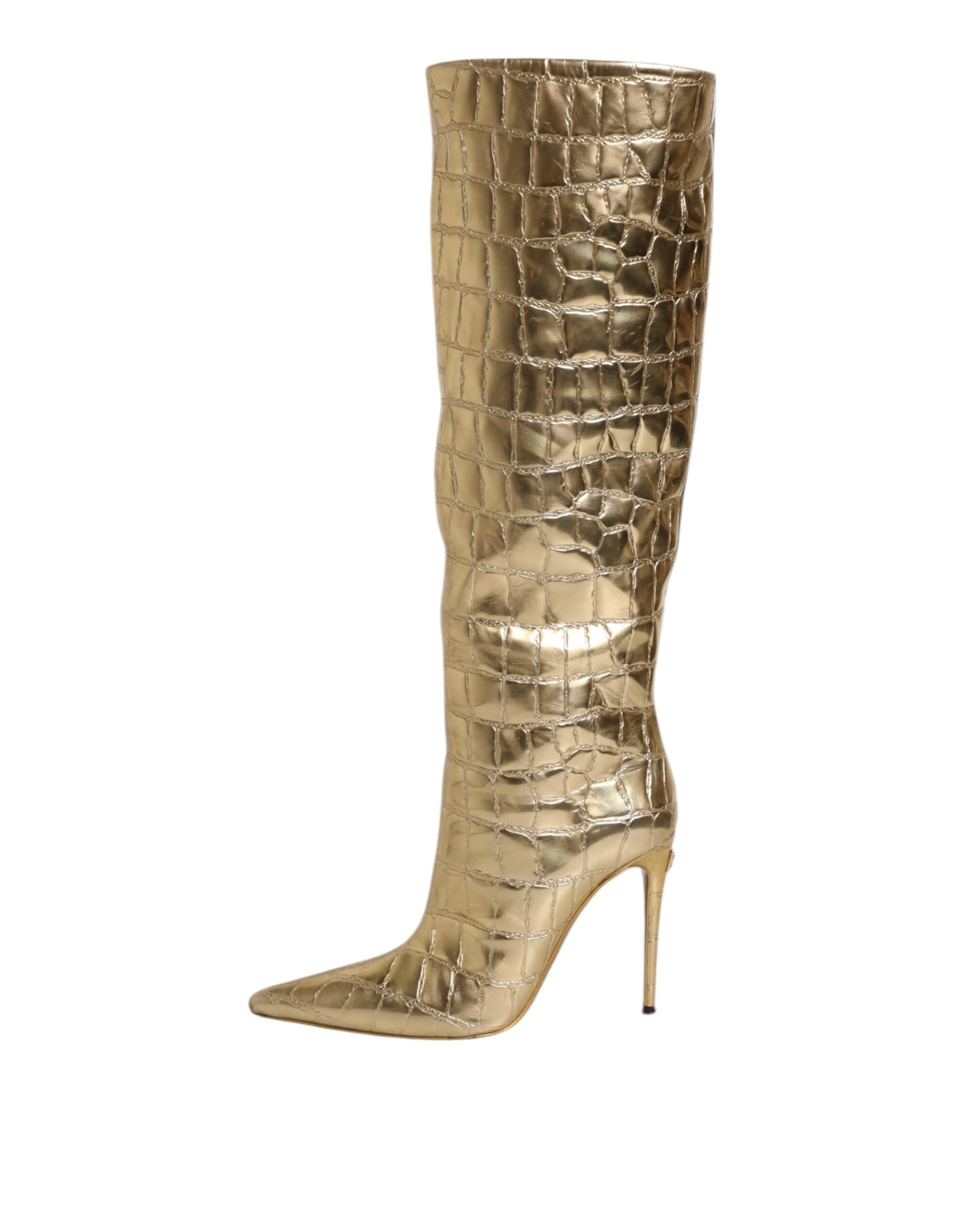 Dolce & Gabbana Gold Leather Stiletto Heels High Boots Shoes -   -  Dolce & Gabbana.