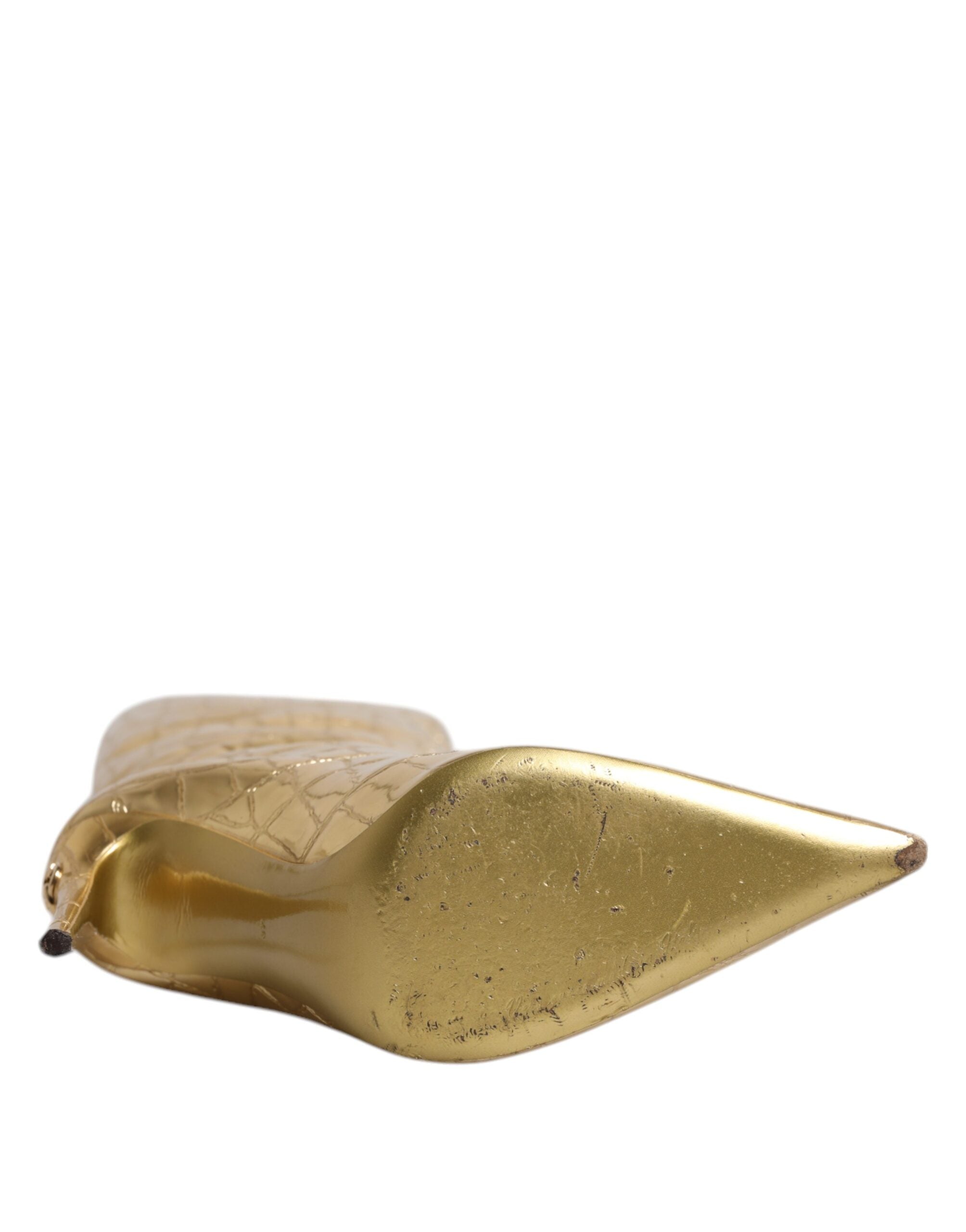 Dolce & Gabbana Gold Leather Stiletto Heels High Boots Shoes -   -  Dolce & Gabbana.
