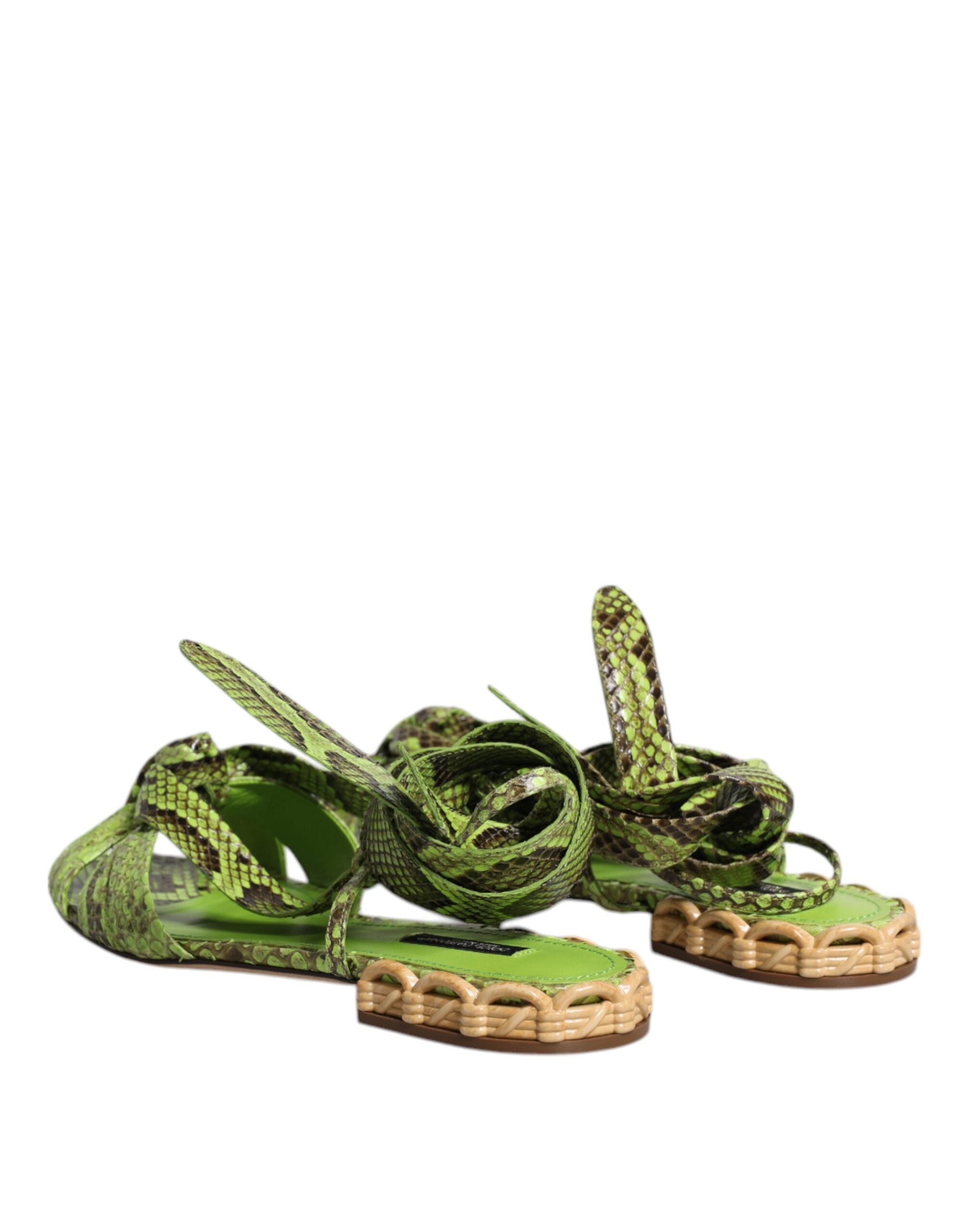 Dolce & Gabbana Green Animal Print Ankle Wrap Sandals Shoes -   -  Dolce & Gabbana.