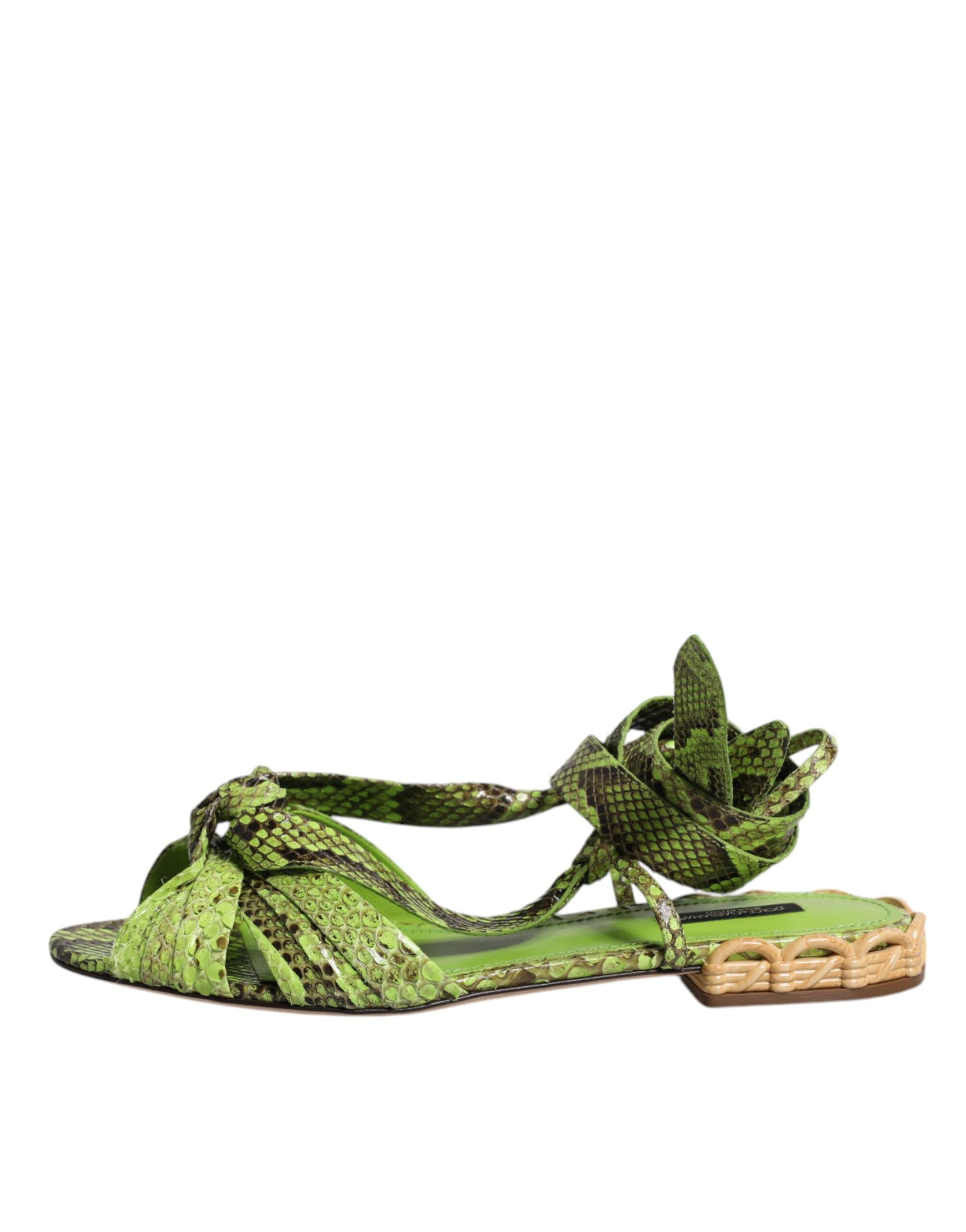 Dolce & Gabbana Green Animal Print Ankle Wrap Sandals Shoes -   -  Dolce & Gabbana.