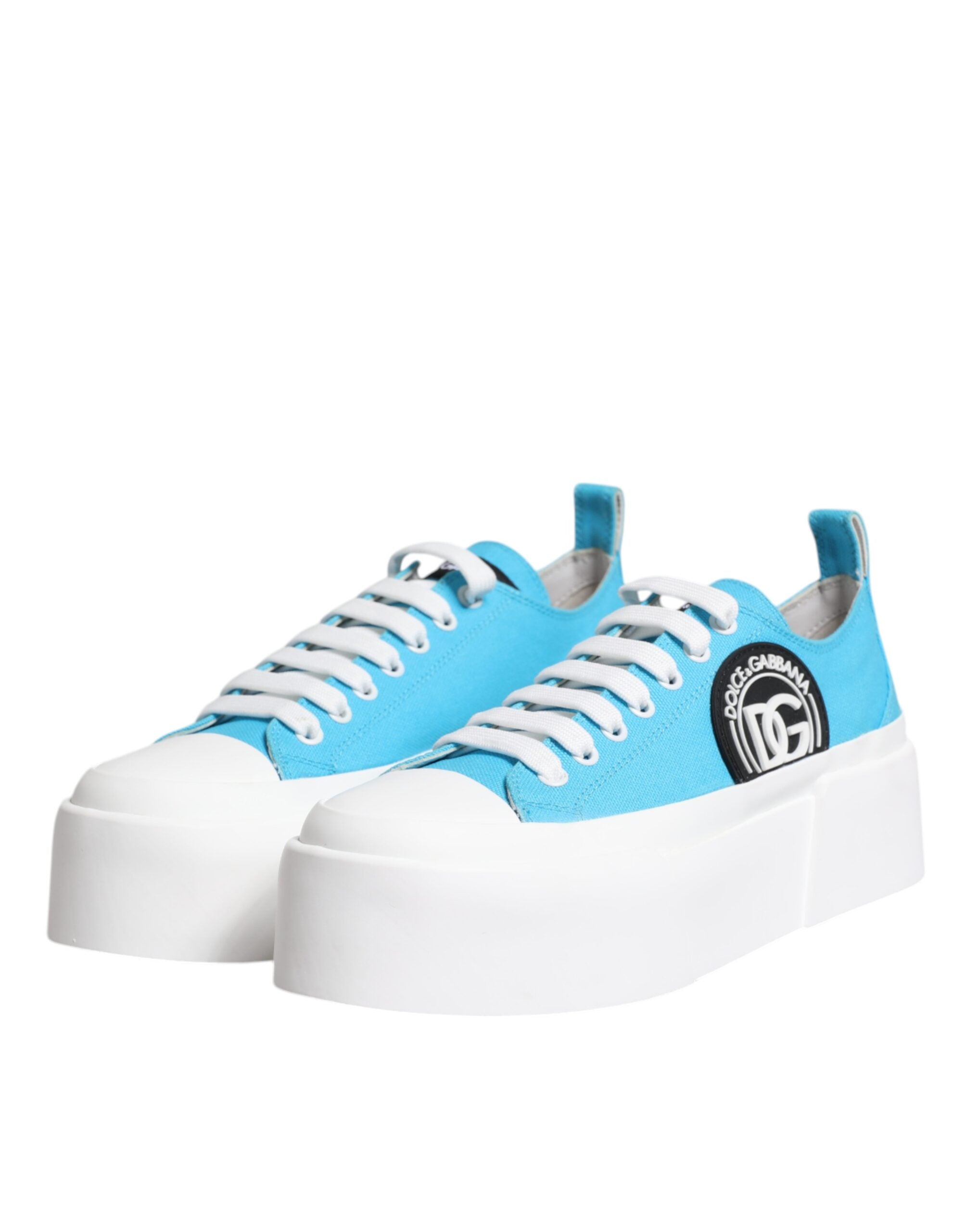 Dolce & Gabbana Blue White Canvas Logo Low Top Sneakers Shoes -   -  Dolce & Gabbana.