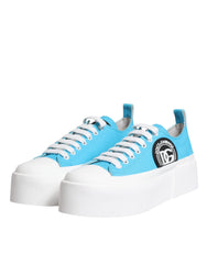 Dolce & Gabbana Blue White Canvas Logo Low Top Sneakers Shoes -   -  Dolce & Gabbana.