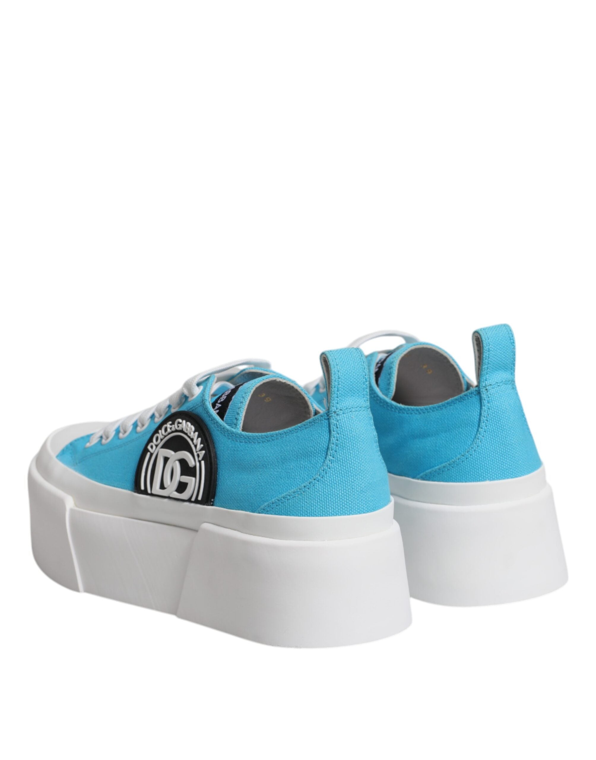 Dolce & Gabbana Blue White Canvas Logo Low Top Sneakers Shoes -   -  Dolce & Gabbana.
