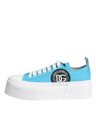 Dolce & Gabbana Blue White Canvas Logo Low Top Sneakers Shoes -   -  Dolce & Gabbana.