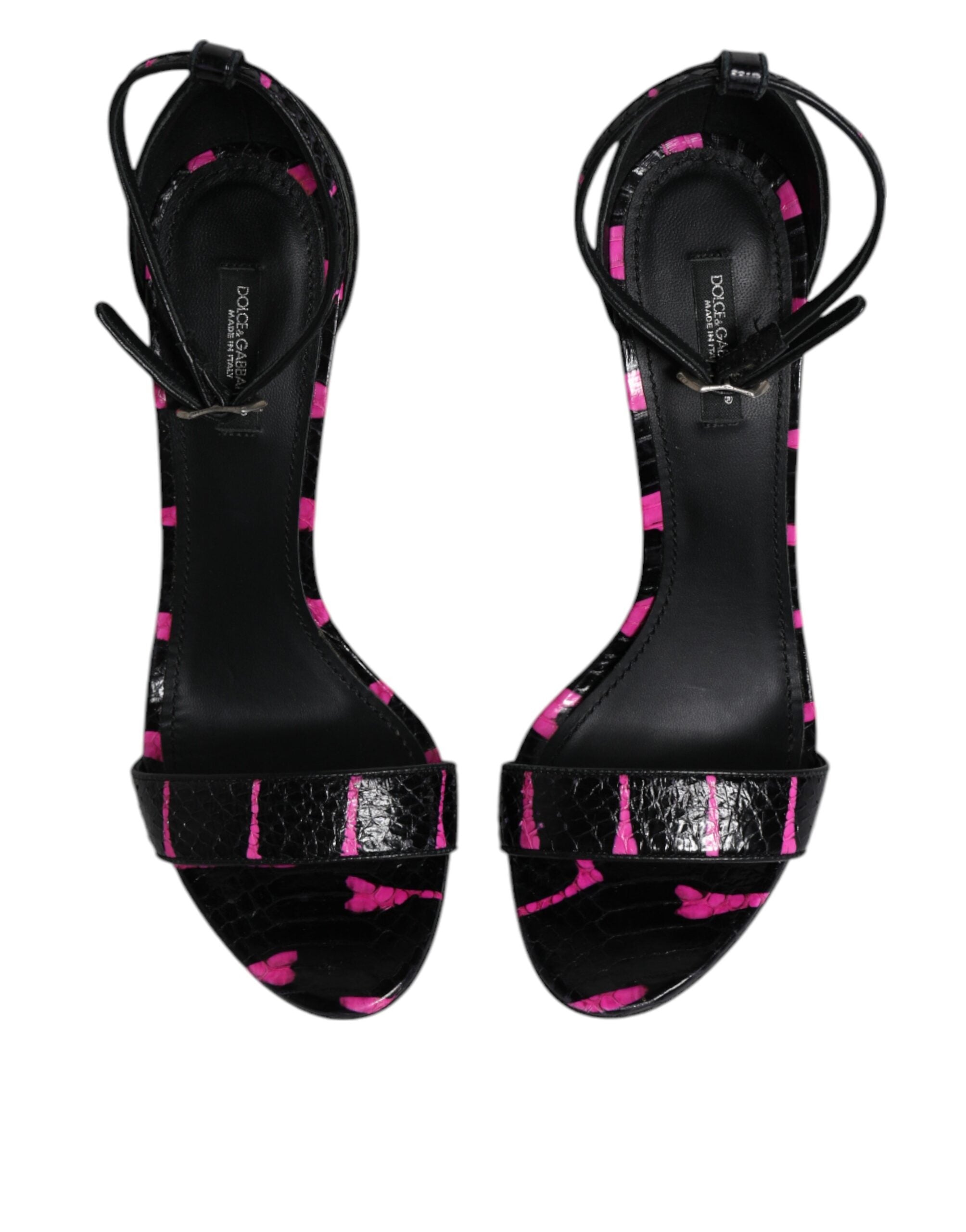 Dolce & Gabbana Black Fuchsia Leather DG Heels Sandals Shoes -   -  Dolce & Gabbana.