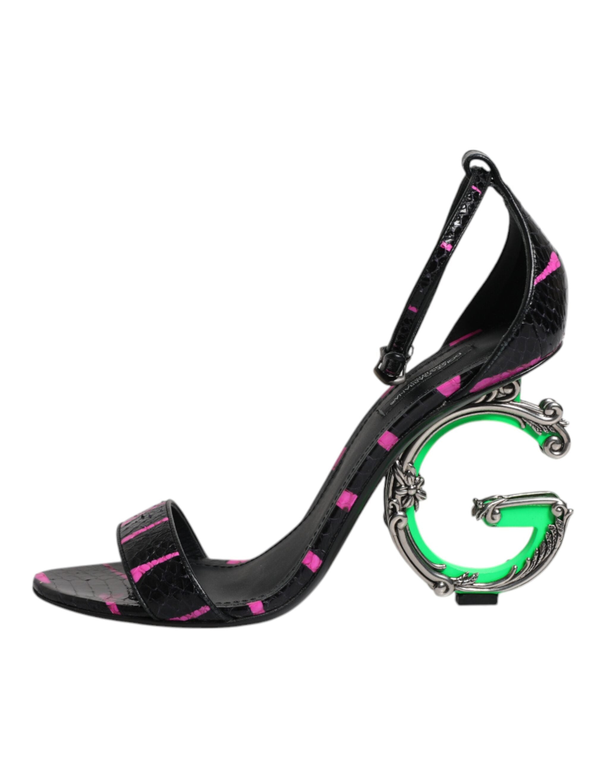Dolce & Gabbana Black Fuchsia Leather DG Heels Sandals Shoes -   -  Dolce & Gabbana.