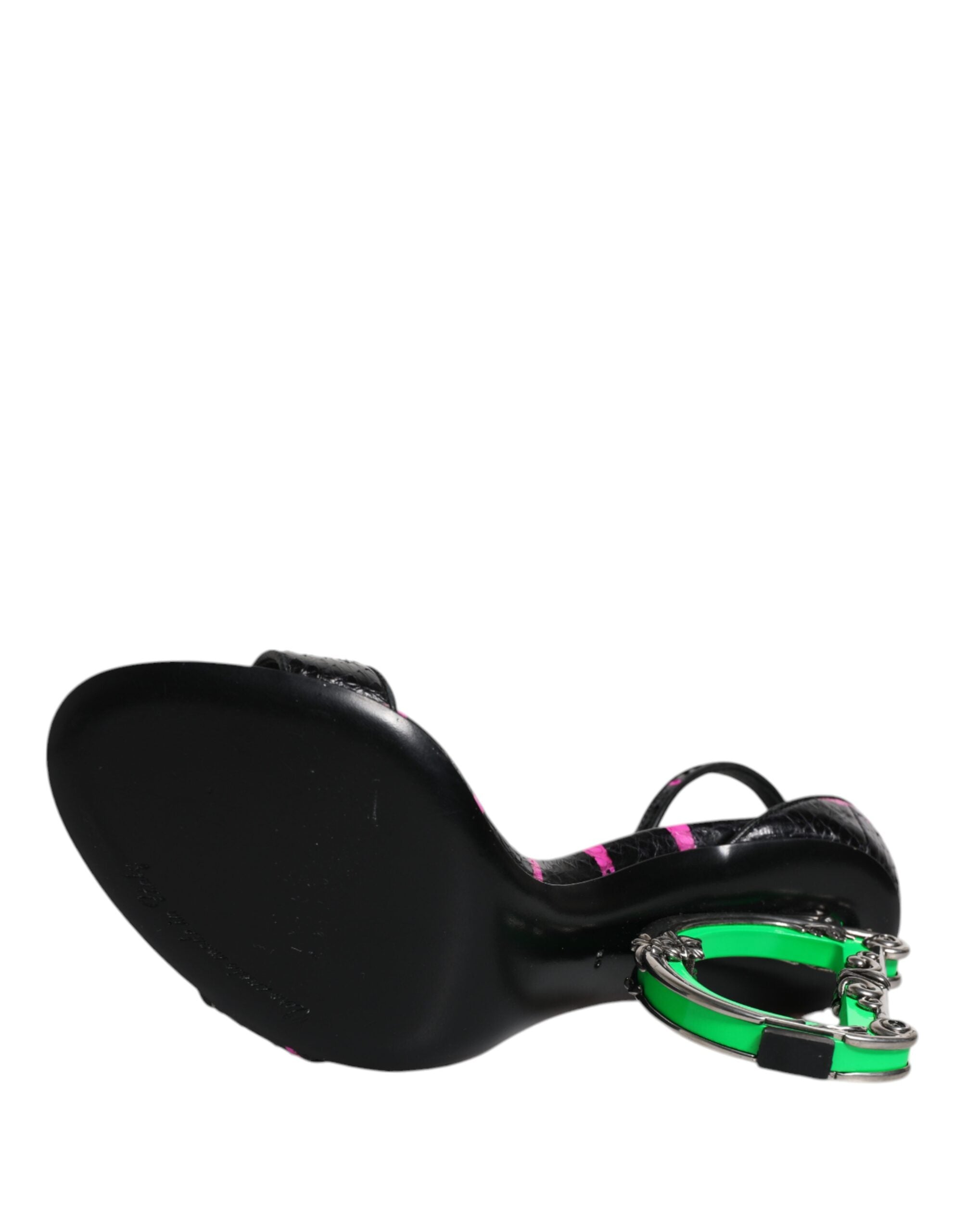 Dolce & Gabbana Black Fuchsia Leather DG Heels Sandals Shoes -   -  Dolce & Gabbana.