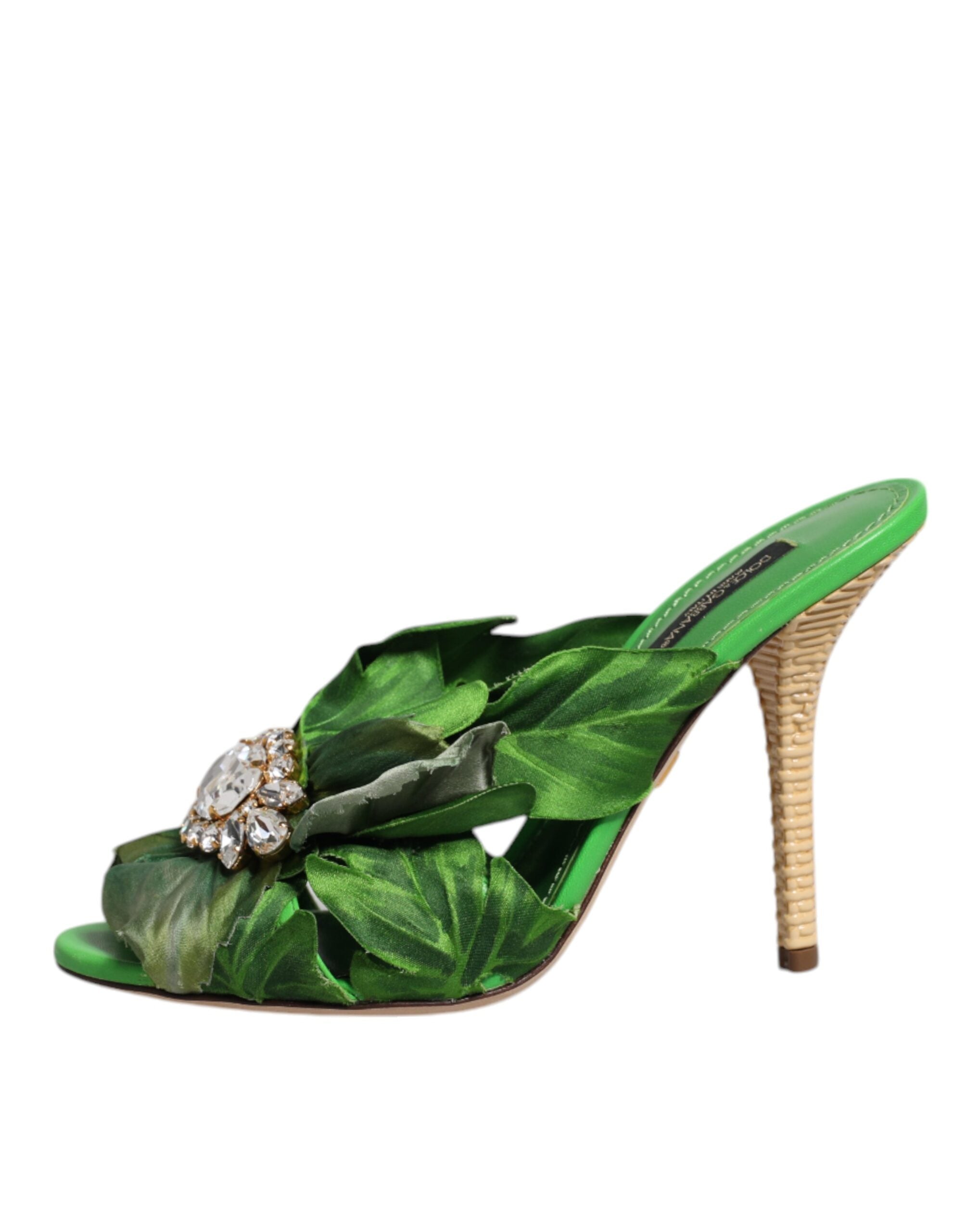 Dolce & Gabbana Green Crystal Slides KEIRA Sandal Shoes -   -  Dolce & Gabbana.