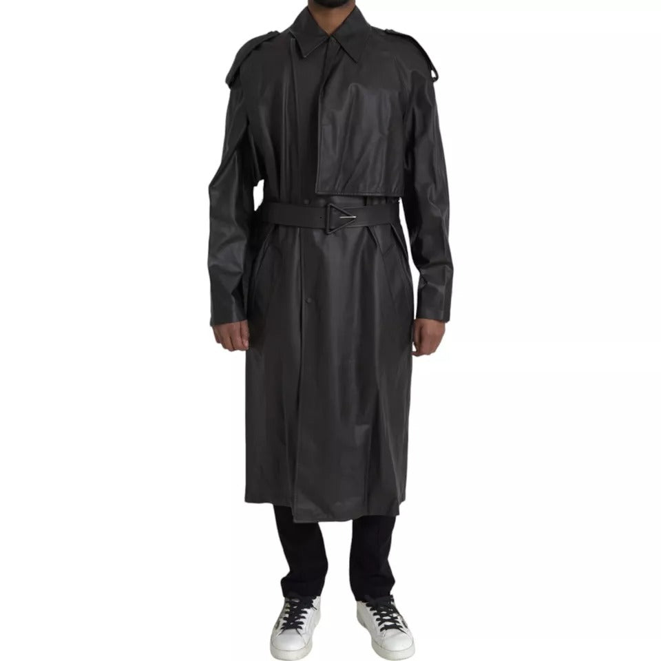 Bottega Veneta Black Leather Men Waterproof Trenchcoat Jacket -   -  Bottega Veneta.