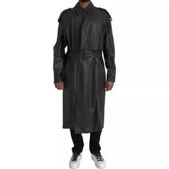 Bottega Veneta Black Leather Men Waterproof Trenchcoat Jacket -   -  Bottega Veneta.