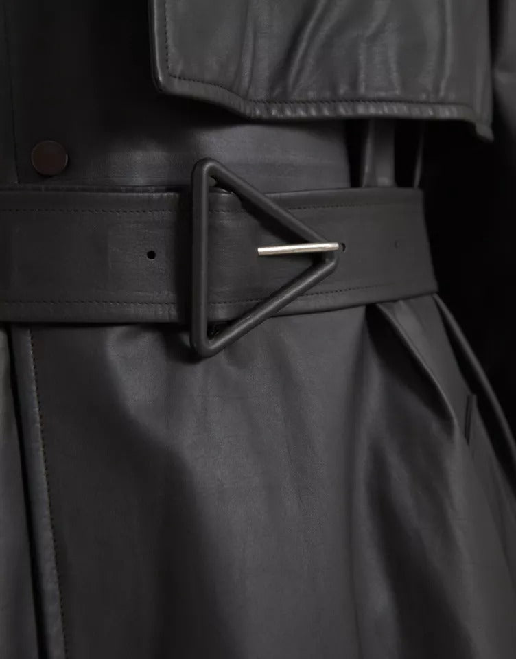 Bottega Veneta Black Leather Men Waterproof Trenchcoat Jacket -   -  Bottega Veneta.