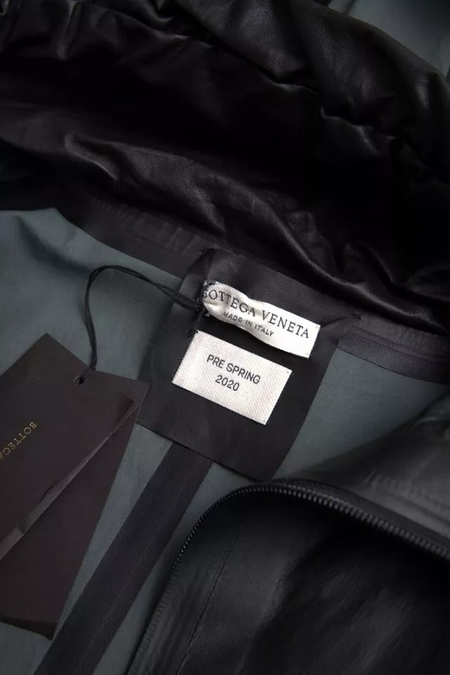 Bottega Veneta Black Leather Hooded Men Trenchcoat Jacket -   -  Bottega Veneta.