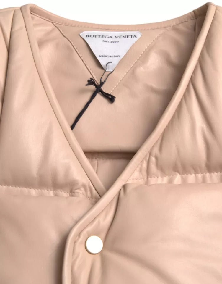 Bottega Veneta Beige Quilted Sleeveless Calf Leather Jacket -   -  Bottega Veneta.