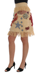 Dolce & Gabbana Crystal Beige Palm Fiber Skirt -   -  Dolce & Gabbana.