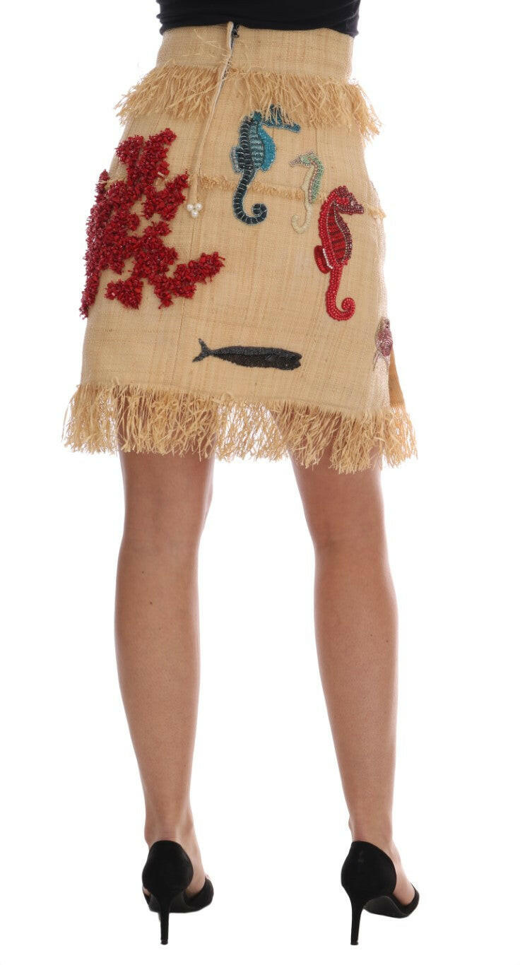 Dolce & Gabbana Crystal Beige Palm Fiber Skirt -   -  Dolce & Gabbana.