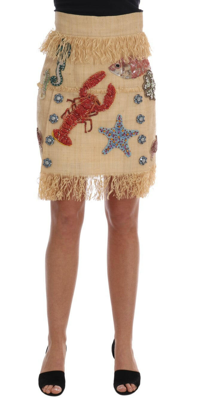 Dolce & Gabbana Crystal Beige Palm Fiber Skirt -   -  Dolce & Gabbana.