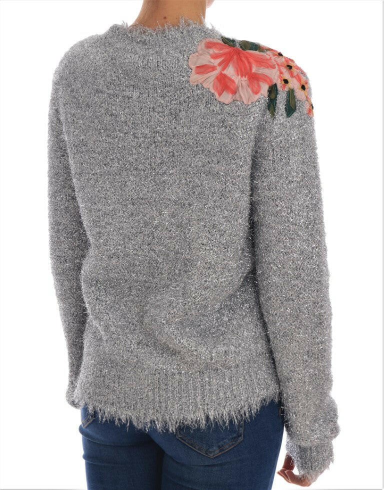 Dolce & Gabbana Silver Cardigan Floral Applique Sweater -   -  Dolce & Gabbana.