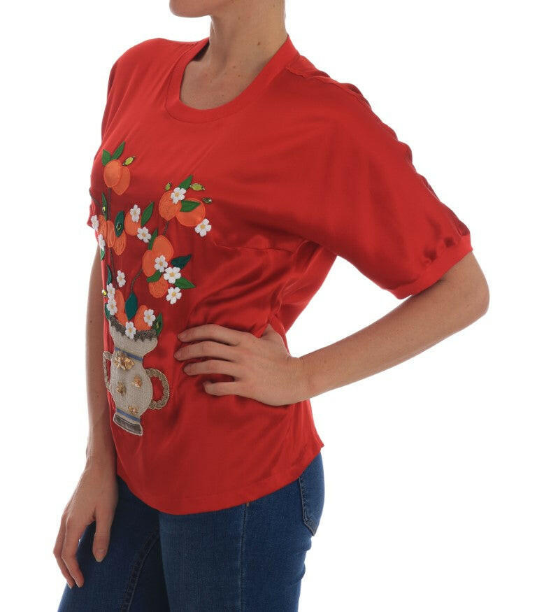 Dolce & Gabbana Red Silk Oranges Floral Crystal Blouse -   -  Dolce & Gabbana.