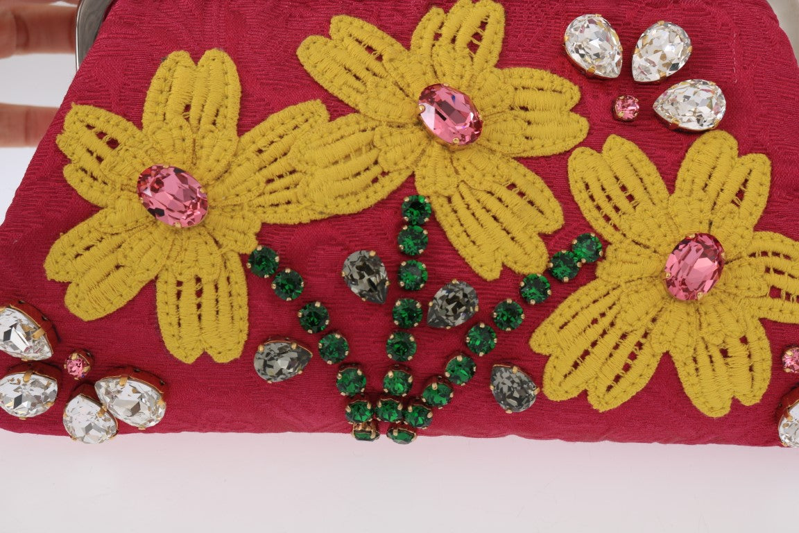 Dolce & Gabbana Pink Brocade Floral Crystal Applique Evening Purse -  Luxury Clutch Bag for Women -  Dolce & Gabbana.
