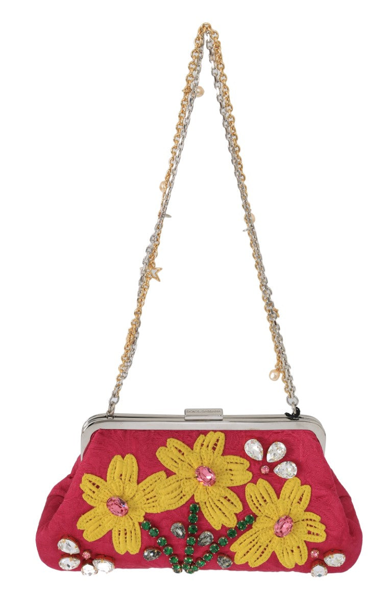 Dolce & Gabbana Pink Brocade Floral Crystal Applique Evening Purse -  Luxury Clutch Bag for Women -  Dolce & Gabbana.