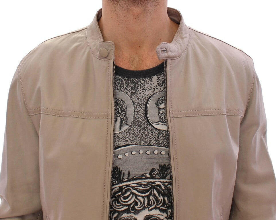 Dolce & Gabbana Beige Leather Jacket Biker Coat -   -  Dolce & Gabbana.
