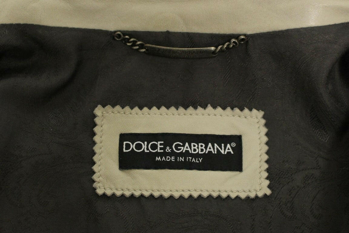 Dolce & Gabbana Beige Leather Jacket Biker Coat -   -  Dolce & Gabbana.