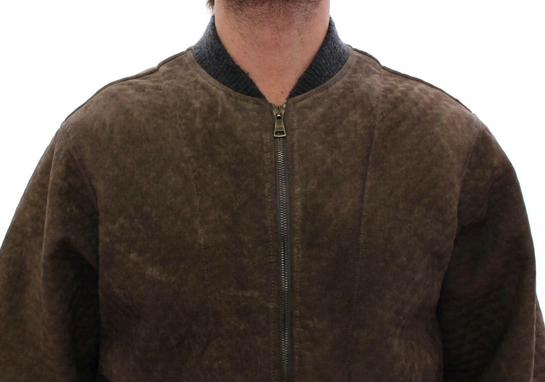 Dolce & Gabbana Brown Gray Leather Jacket Coat -   -  Dolce & Gabbana.