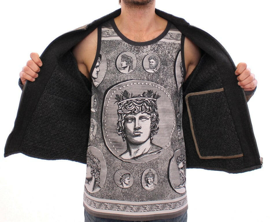 Dolce & Gabbana Brown Gray Leather Jacket Coat -   -  Dolce & Gabbana.