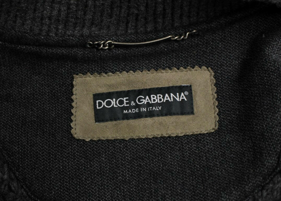 Dolce & Gabbana Brown Gray Leather Jacket Coat -   -  Dolce & Gabbana.