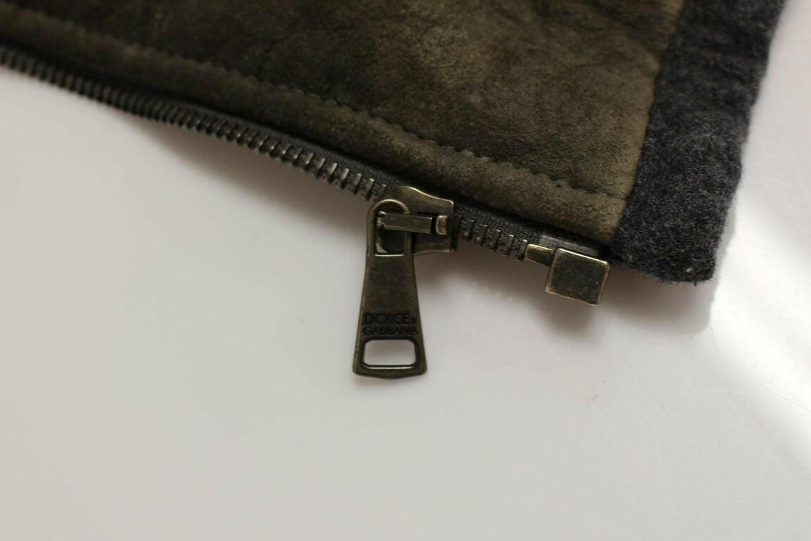 Dolce & Gabbana Brown Gray Leather Jacket Coat -   -  Dolce & Gabbana.