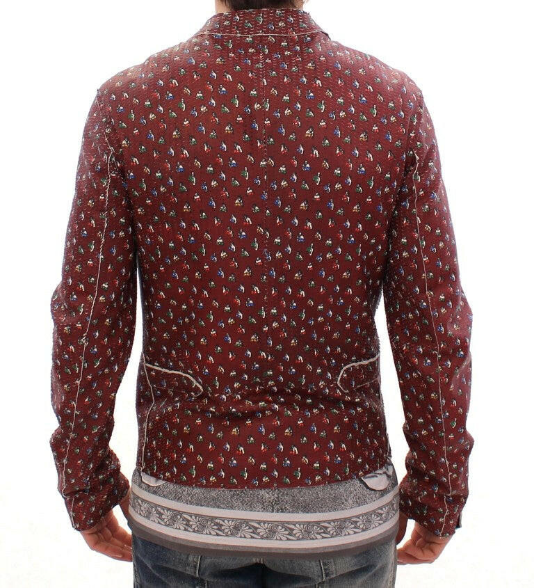 Dolce & Gabbana Bordeaux Leather Boxer Print Jacket Coat -   -  Dolce & Gabbana.