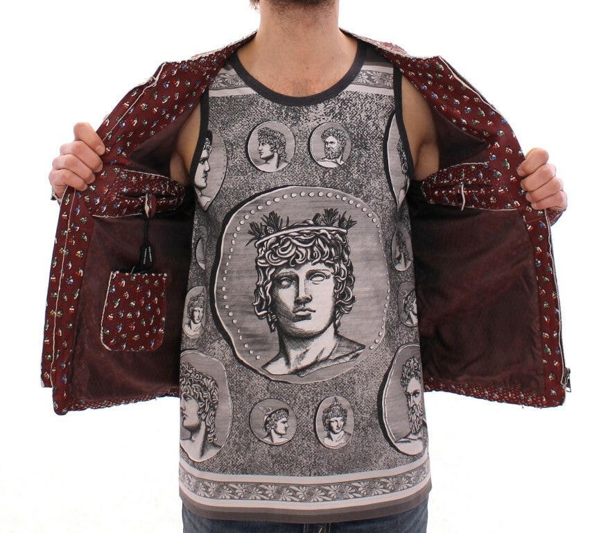 Dolce & Gabbana Bordeaux Leather Boxer Print Jacket Coat -   -  Dolce & Gabbana.